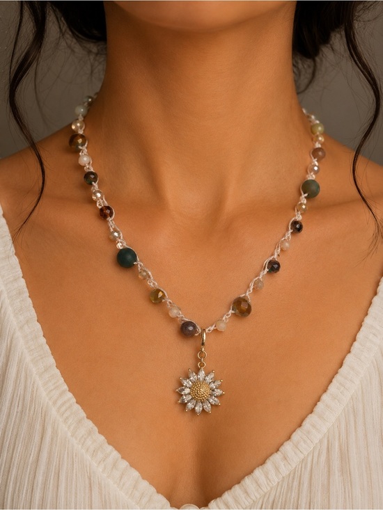 Handmade Jewelry - Earthy Beaded Crochet Necklace